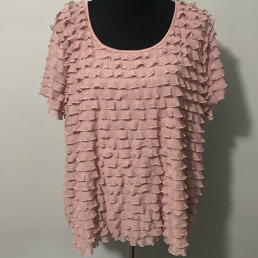 Apt. 9 Layered Ruffle Mauve Pink Blouse Scoop Neck Short Sleeve Sz 1X